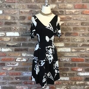 Lauren Ralph Lauren Black White Noelah Villa Floral Print Vneck Party Dress 2